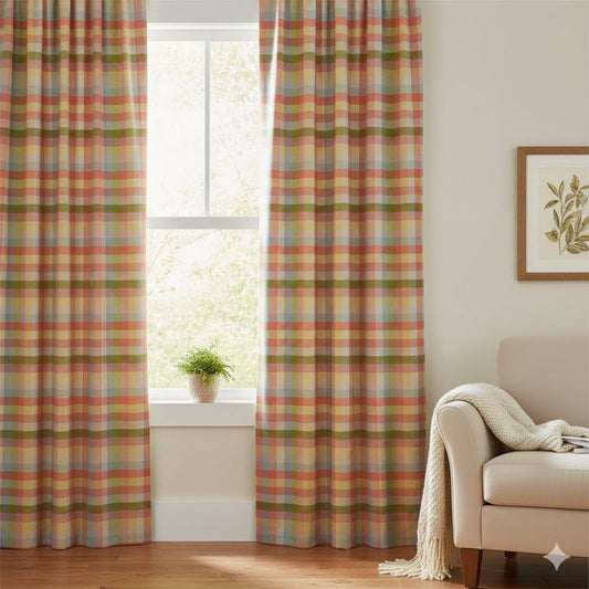 Pastel Plaid Window Curtains - Cheerful Multi-Color Check Drapes