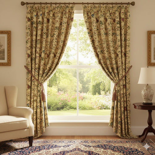 Classic Chintz Floral Blackout Curtains - Vintage Rose & Blue Country Window Panels