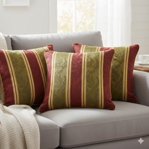 Luxury Traditional Damask Stripe Throw Pillow - Burgundy & Olive