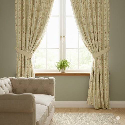 Classic Country Cottage Floral Stripe Window Curtains | Chintz Style Drapes