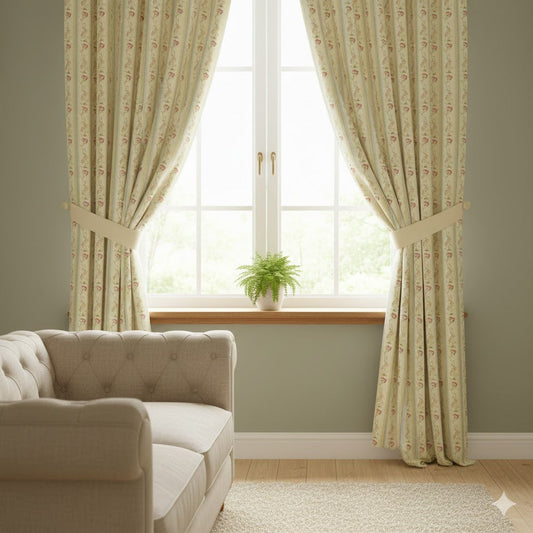 Classic Country Cottage Floral Stripe Window Curtains | Chintz Style Drapes