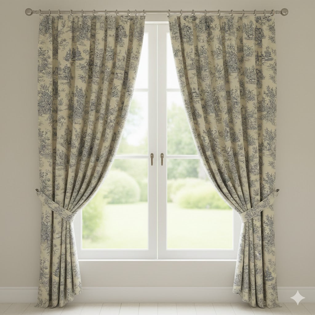 Classic Blue and Cream Toile de Jouy Curtain Panels