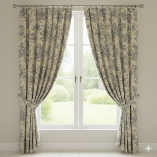 Classic Blue and Cream Toile de Jouy Curtain Panels