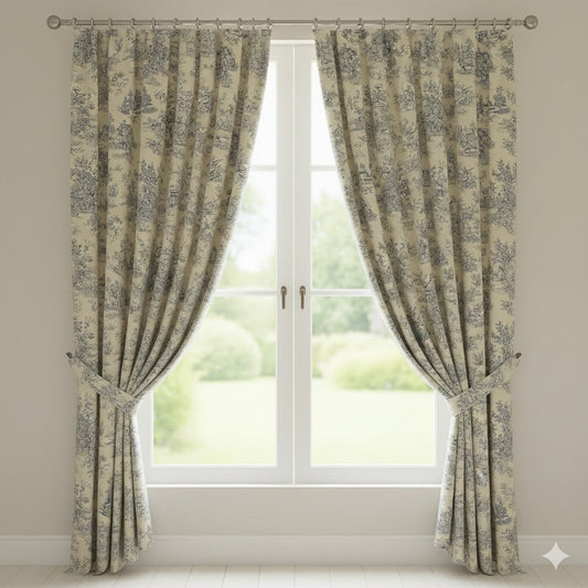 Classic Blue and Cream Toile de Jouy Curtain Panels