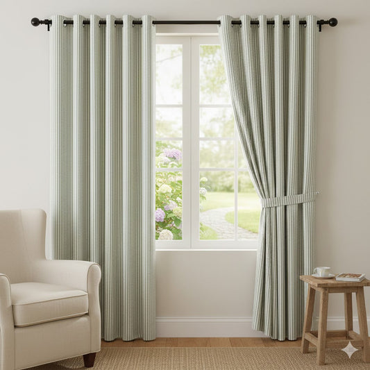 Farmhouse Sage Pinstripe Blackout Curtains - Grommet Top