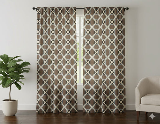 Mid-Century Modern Geometric Ogee Trellis Room Darkening Curtains