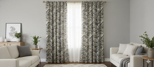 Elegant Jacobean Botanical Blackout Curtains - Charcoal Grey & Cream Floral Pattern
