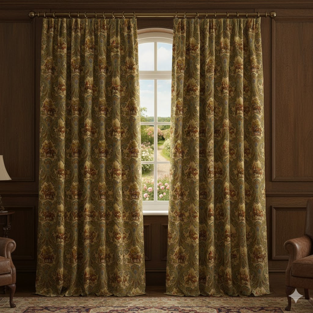 Luxury Grand Paisley & Equestrian Print Blackout Curtains | English Heritage Collection