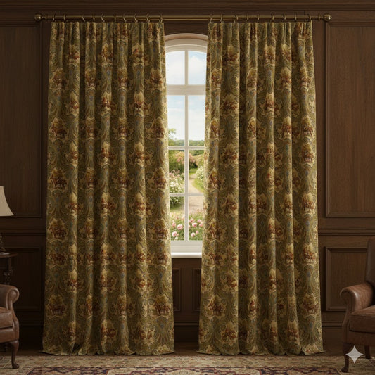 Luxury Grand Paisley & Equestrian Print Blackout Curtains | English Heritage Collection