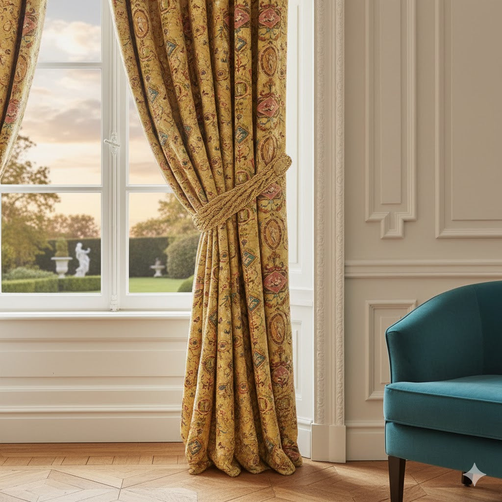 Luxury Louis XVI Style Drapes - Custom Mustard Gold Neoclassical Panel Curtains