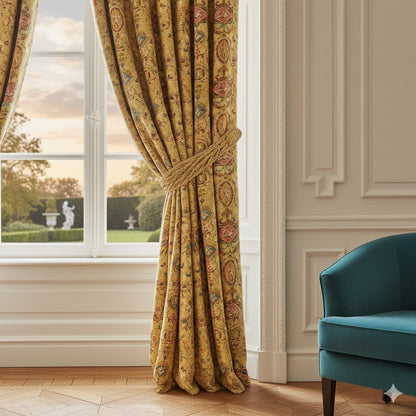 Luxury Louis XVI Style Drapes - Custom Mustard Gold Neoclassical Panel Curtains