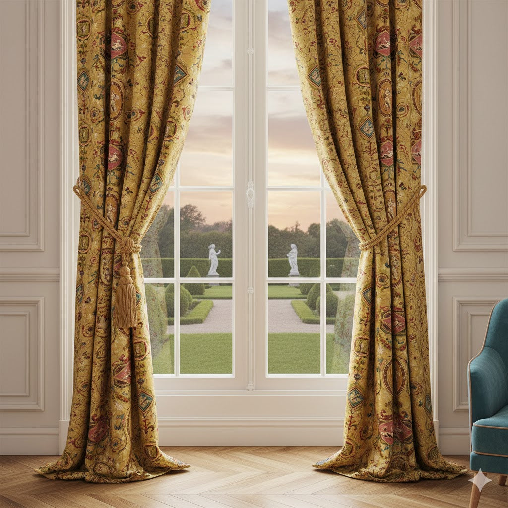 Luxury Louis XVI Style Drapes - Custom Mustard Gold Neoclassical Panel Curtains