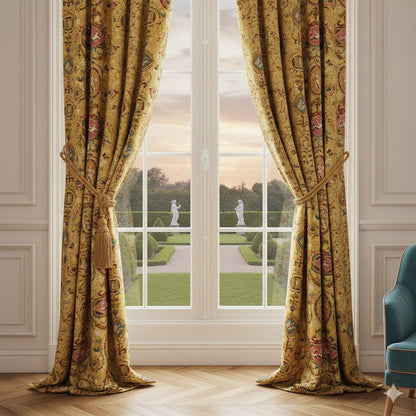 Luxury Louis XVI Style Drapes - Custom Mustard Gold Neoclassical Panel Curtains