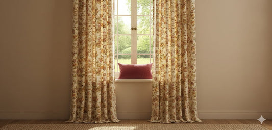 Chinoiserie Floral Print Curtains - Vintage Elegance Drapes in Crimson and Gold