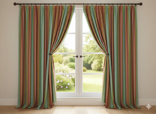 Bohemian Terracotta & Teal Multi-Stripe Curtain Panel - Vintage Woven Style