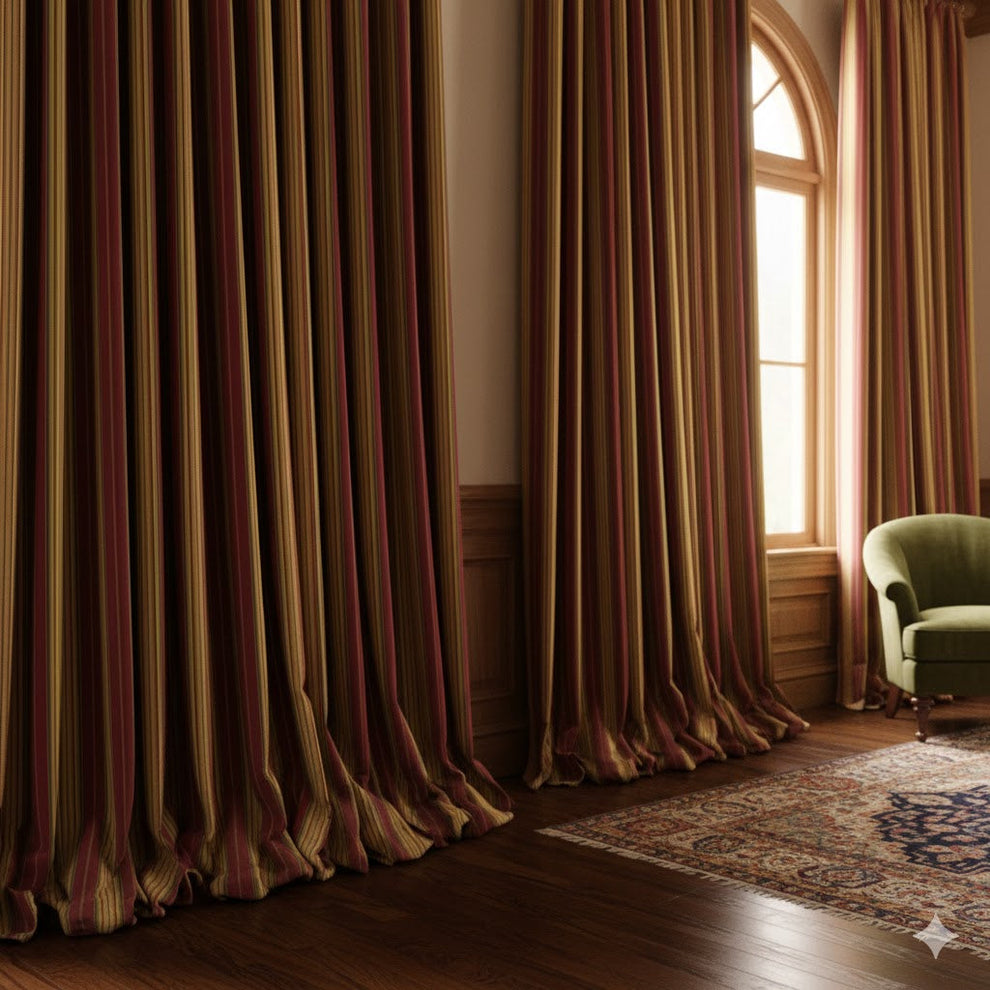 Luxury Custom Drapes - Burgundy & Gold Regency Stripe Curtains – Starry ...