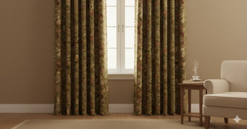 French Country Rose Floral Curtains | Olive Green & Dusty Pink Chintz Drapes