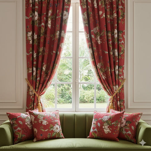 Grand Traditional Red Botanical Curtains for Living Room/Bedroom