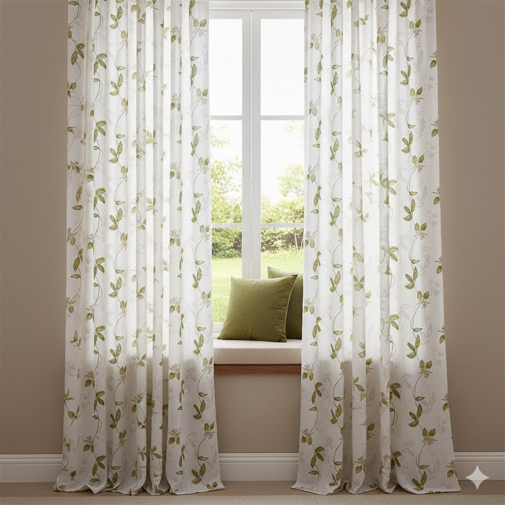 Elegant Trailing Vine & Orchid Floral Print Curtains