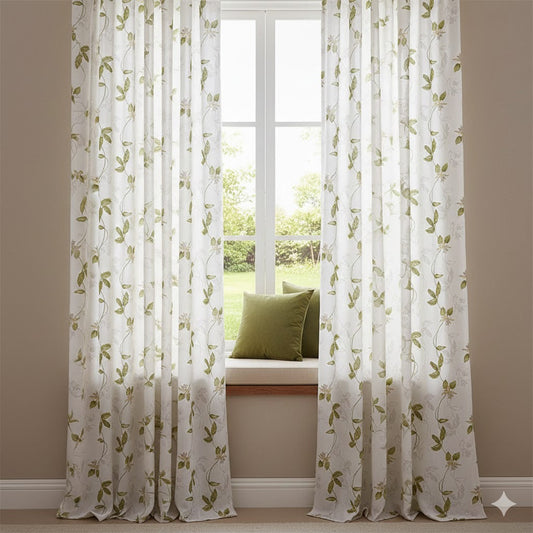 Elegant Trailing Vine & Orchid Floral Print Curtains