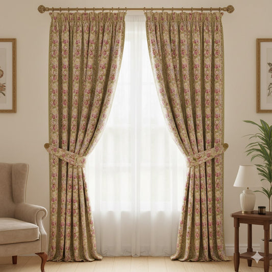 Romantic Pink & Olive Green Rose Bouquet Custom Drapery Panels