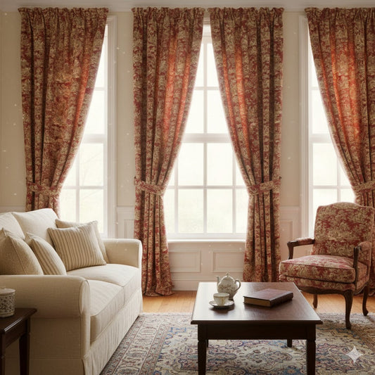 Luxury Bordeaux Toile de Jouy Curtains - French Country Pastoral Print Drapes