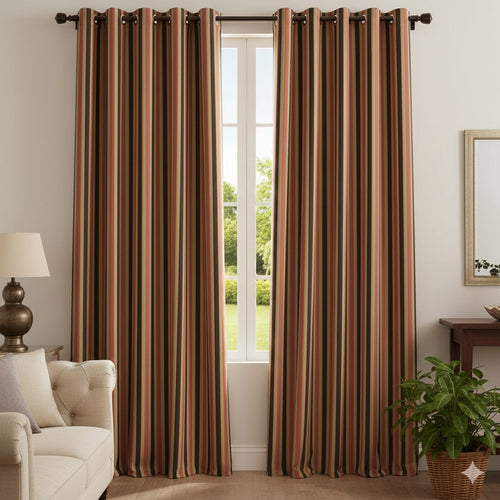 Farmhouse Stripe Blackout Curtains - Terracotta, Espresso & Beige Grommet Panels