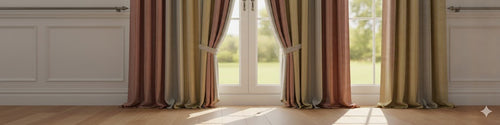 Luxury Woven Striped Curtains - Red, Gold & Neutral Herringbone Panel