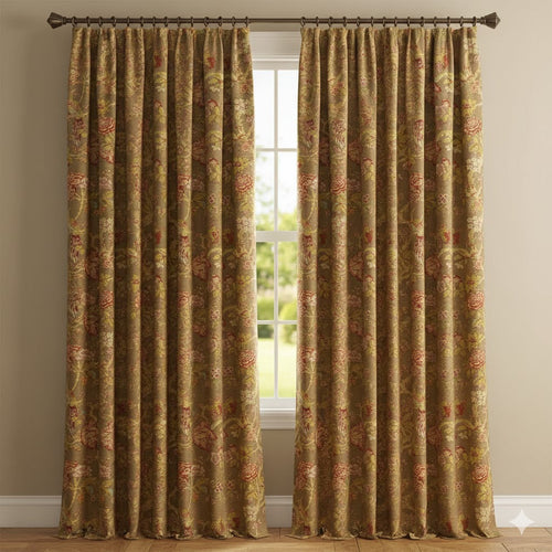 Luxury Chinoiserie Bird & Floral Custom Curtains - Tan Jacobean Designer Drapes