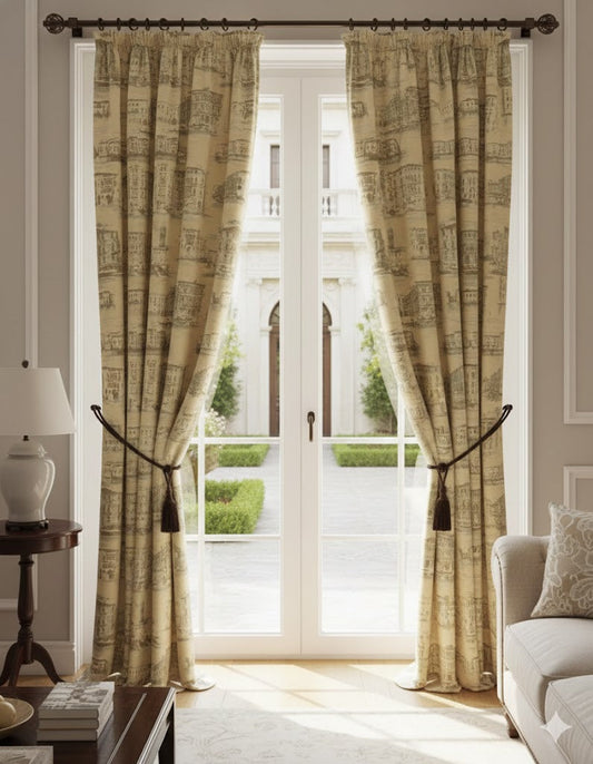 Luxury Venetian Toile Curtain Panels | Sepia Sketch Grand Canal Drapery