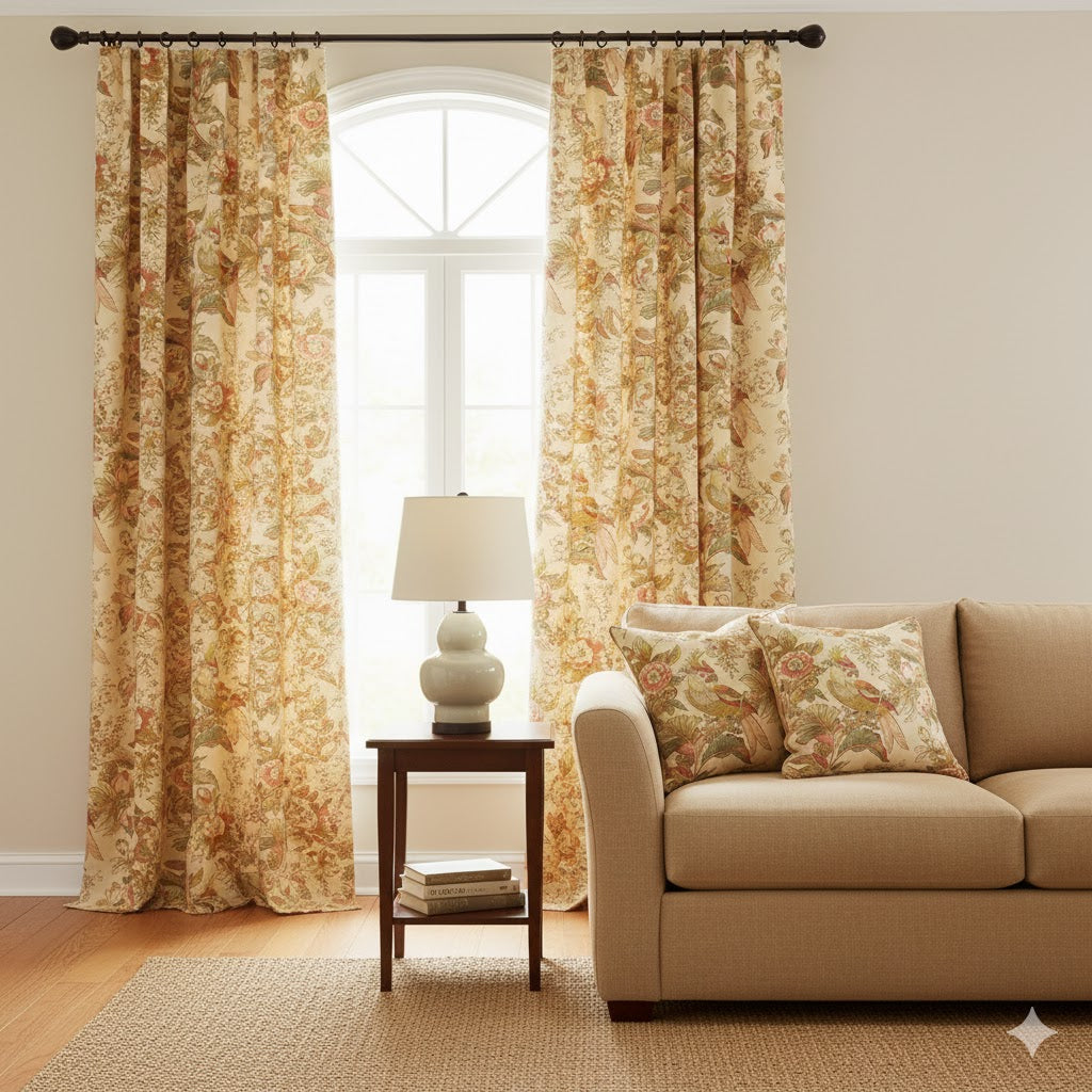 Luxury Chinoiserie Toile Curtains - Custom Tropical Parrot & Peony Drapes - Vintage Botanical Print Window Panels