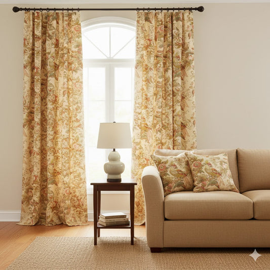 Luxury Chinoiserie Toile Curtains - Custom Tropical Parrot & Peony Drapes - Vintage Botanical Print Window Panels