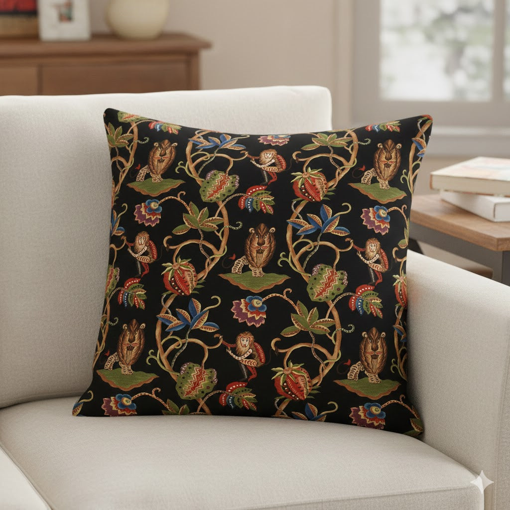 Whimsical Safari Print Accent Pillow | Black Baroque Animal Lumbar/Square Pillow