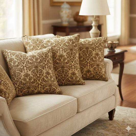 Luxury Brown & Beige Damask Throw Pillow - Jacquard Accent Cushion Cover