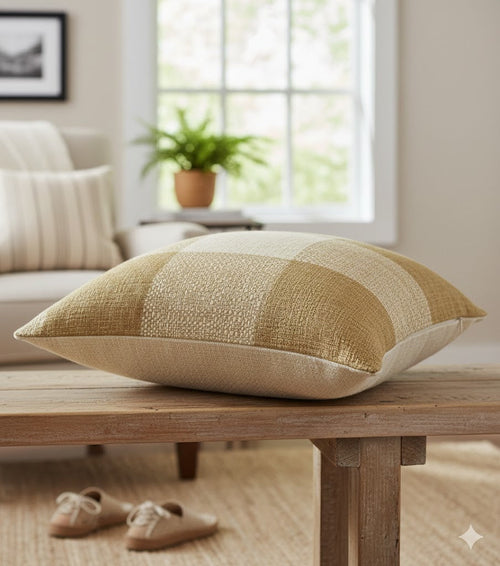 Cozy Two-Tone Woven Texture Pillow - Durable Square Accent Cushion