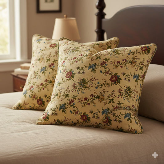 Vintage Chintz Floral Throw Pillow (or Cushion) - Classic Rose & Blue Botanical Print