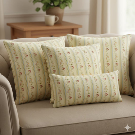 Country Cottage Floral Stripe Throw Pillow - Vintage Chintz Style Decorative Cushion