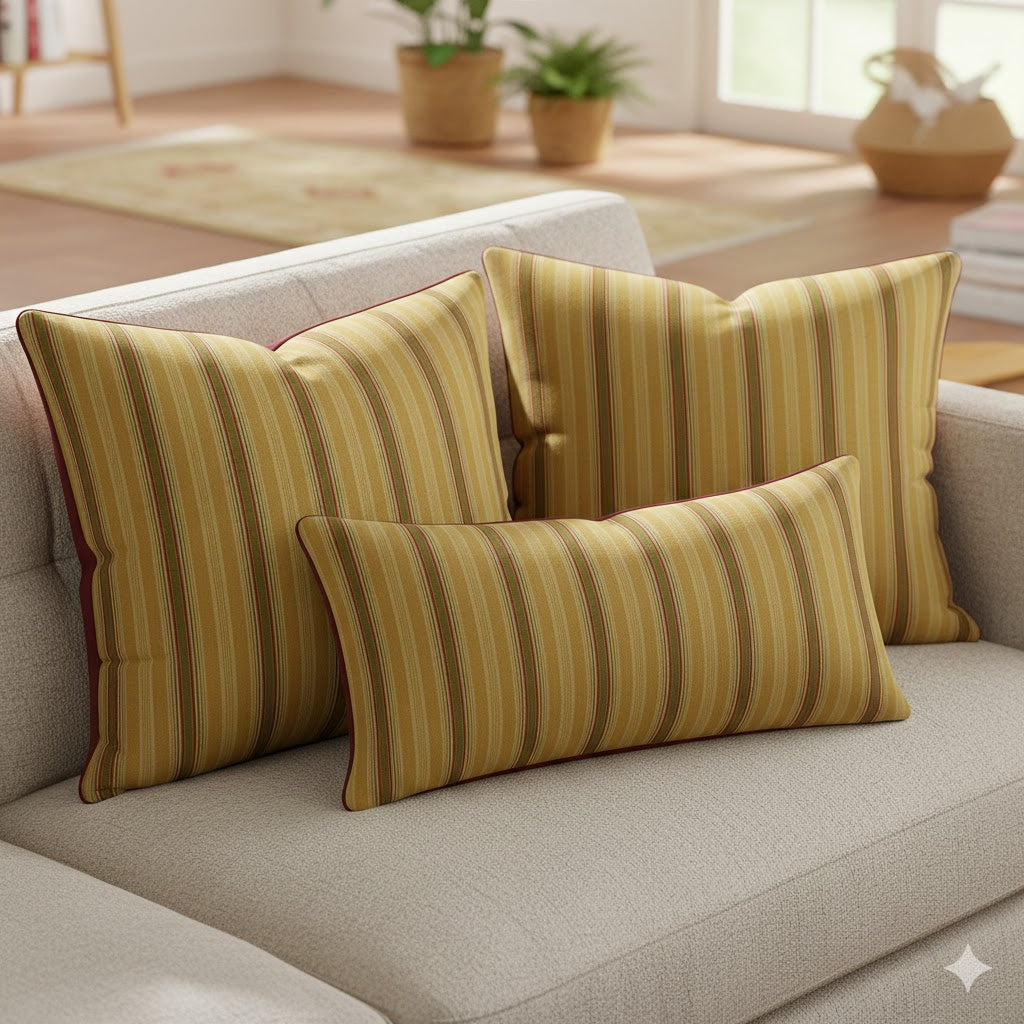 Luxury Gold & Burgundy Stripe Throw Pillow Cover