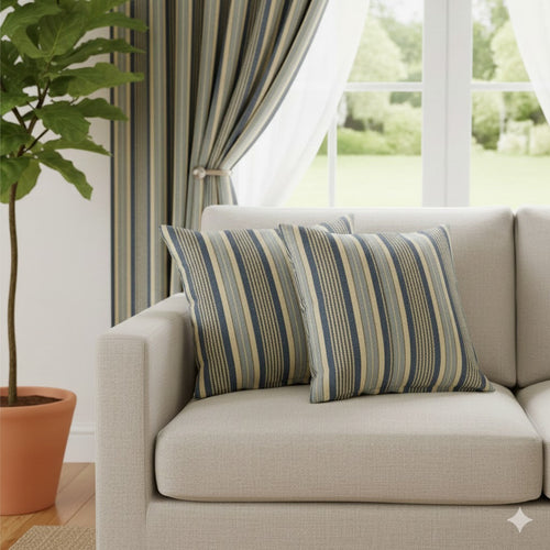 Coastal Stripe Throw Pillow - Navy, Blue & Khaki Accent Cushion