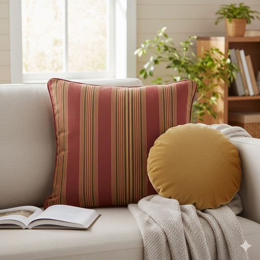 Classic Burgundy & Gold Pinstripe Throw Pillow - Decorative Textured Stripe Accent Cushion