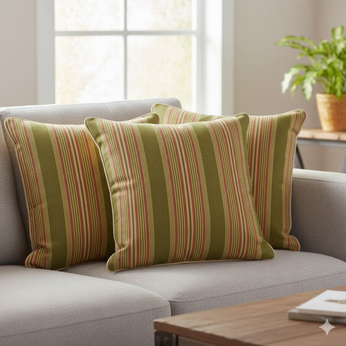 Classic Olive Green & Red Stripe Throw Pillow Cover