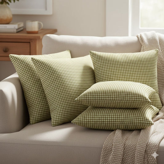 Olive Green Gingham Throw Pillow Cover | Farmhouse Checked Cushion | Rustic Cottage Accent Décor