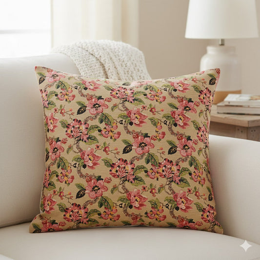 Luxury Chinoiserie Floral Throw Pillow | Vintage Pink Peony Decorative Cushion