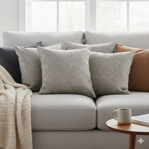 Modern Geometric Knotwork Throw Pillow - Neutral Gray & Black Decorative Accent Cushion