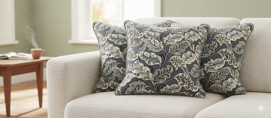 Jacobean Botanical Throw Pillow Cover - Charcoal Grey & Cream Chintz Print Accent Cushion