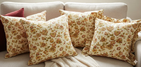 Vintage Chinoiserie Floral Throw Pillow - Cream & Crimson Botanical Cushion