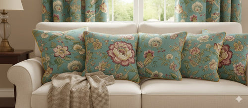 Aqua Chinoiserie Floral Throw Pillow Cover | Luxury Teal Botanical Cushion | Designer Accent Pillow with Blush Pink & Gold