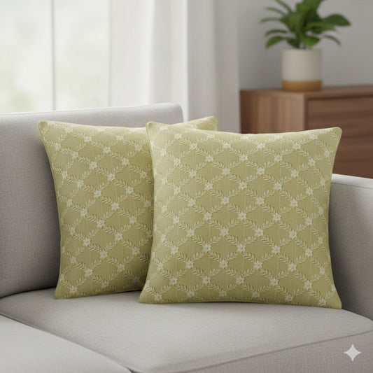 Sage Green Trellis Pattern Throw Pillow Cover - Classic Floral and Laurel Decorative Cushion