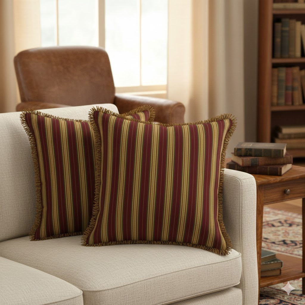 Luxury Burgundy & Gold Vertical Stripe Throw Pillow Cover