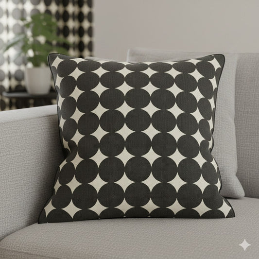 Mid-Century Modern Geometric Dot Throw Pillow - Black & Cream
